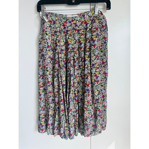 Vintage 90s Liz Claiborne Floral print Knee Length Skirt Pockets Spring - Picture 5 of 8